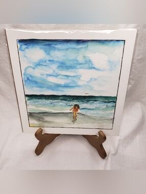 Caribbean Queen Small Art Print Beach Scene 9.5 Inches Square